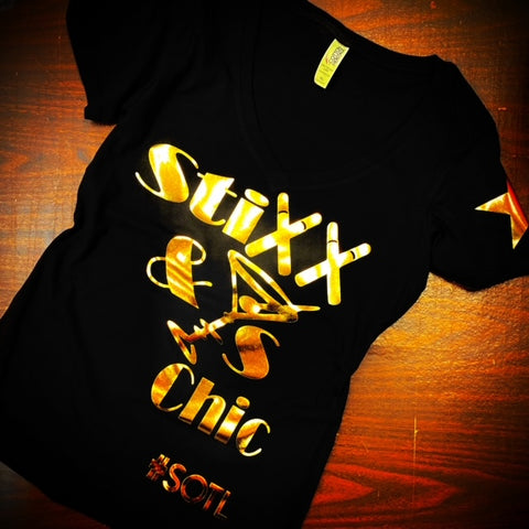 "Stixx & Cocktails Chic" Ladies V-Neck Tee