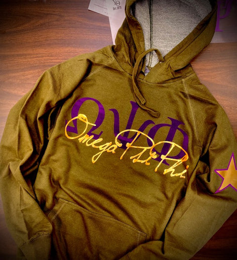"Omega Psi Phi Greek Script Hoodie": Terry Fleece