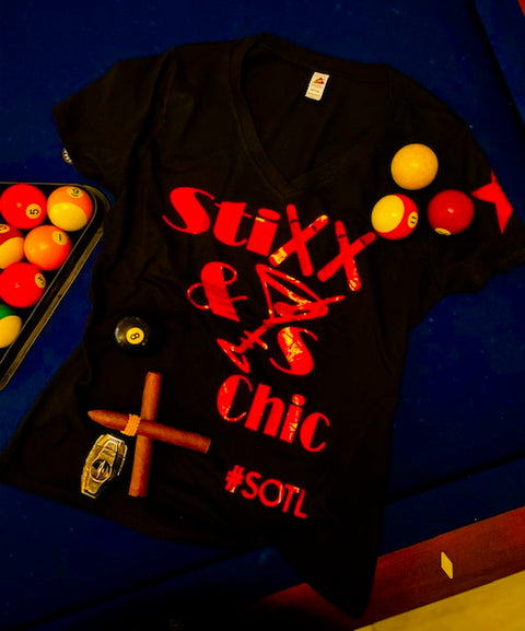 "Stixx & Cocktails Chic" Ladies V-Neck Tee