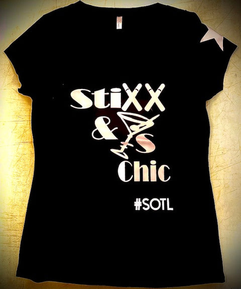 "Stixx & Cocktails Chic" Ladies V-Neck Tee